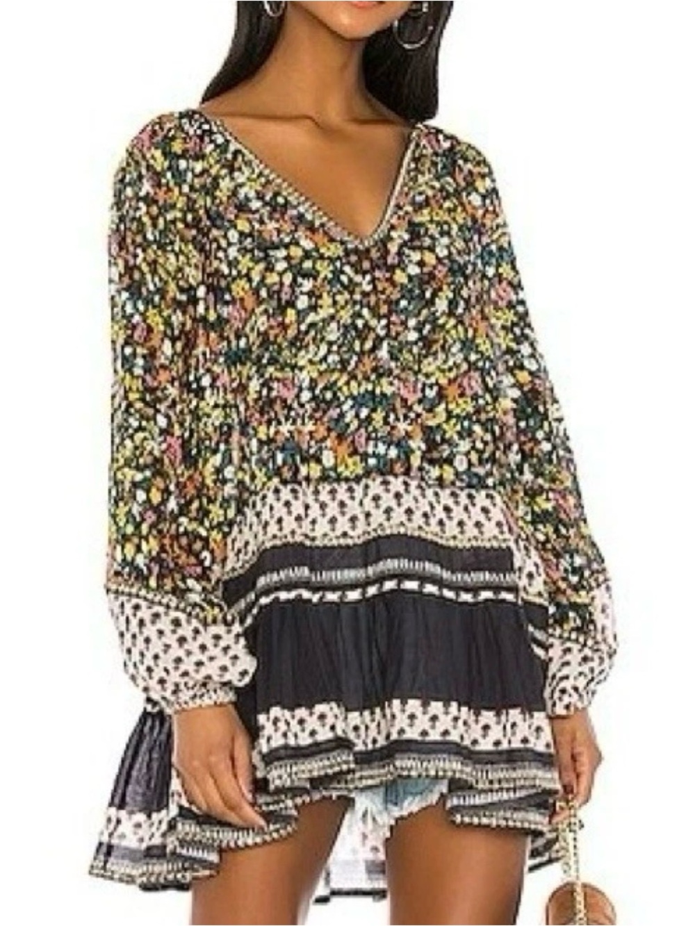 Free People Gardenia Floral Mixed Print Tunic Top - Size Small